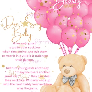 We Can Bearly Wait Teddy Bear theme Don&#39;t Say Baby, Baby Shower Sign Game, Party favor necklace game Centerpiece Idea, invitation idea