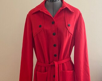 Vintage 1970s Sunshine Alley, Red Belted Trench Coat Dress Size 18. New, Never Worn