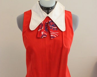 ladies vintage 1970's red sleeveless tight collard playmates dress