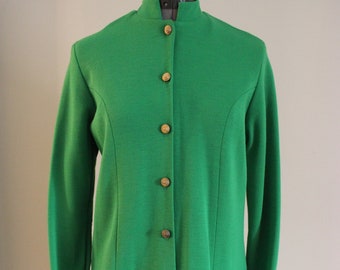 Vintage 1970s Long Sleeve Green Trench Coat Button Up Dress