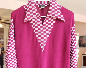 Vintage Men&#39;s Heritage Knit Maroon Checkered Long Sleeve Pull Over Sweater. Size: Large.