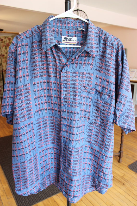 1980's Men's Silk Impact Button Down Shirt Large N