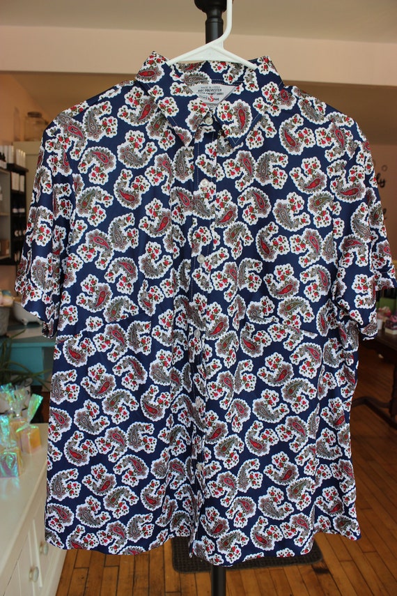Vintage Sears Men's Navy Paisley Button Up. Size 4