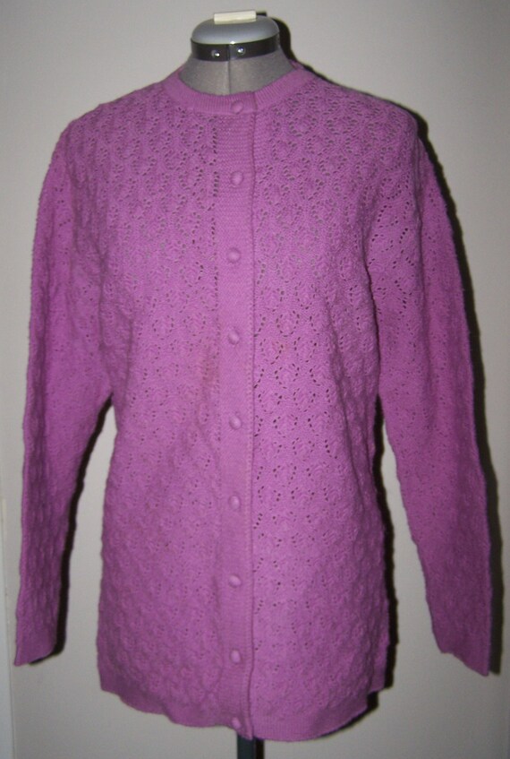 Vintage Ladies Violet Acrylic Cardigan Sweater by 