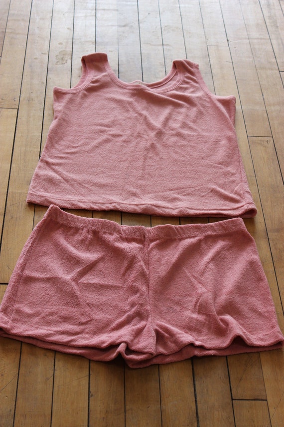 70s Pink Terrycloth Dress Medium 1970s Tank Sleeveless
