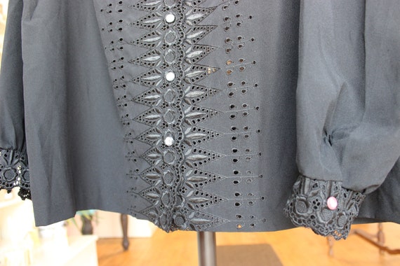 Vintage Lee Mar Women's Black Eyelet Lace Blouse,… - image 3