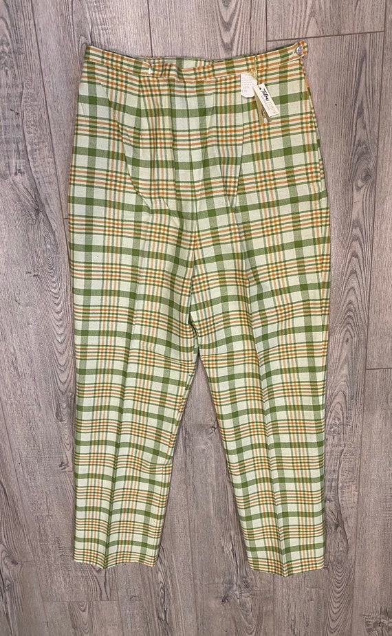 Vintage Ladies Green and Orange Plaid Slacks Size 