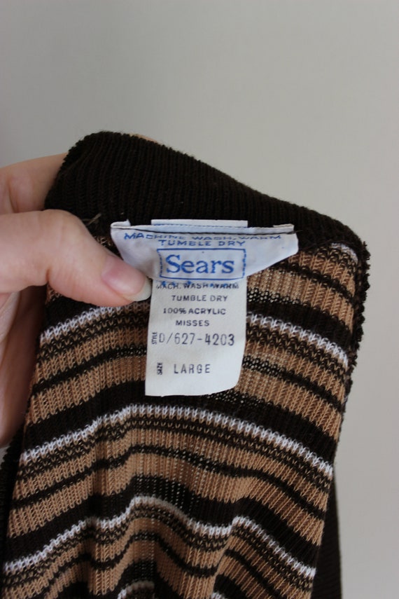 Vintage Ladies 1970s SEARS Button up Large Cardigan, Brown & White