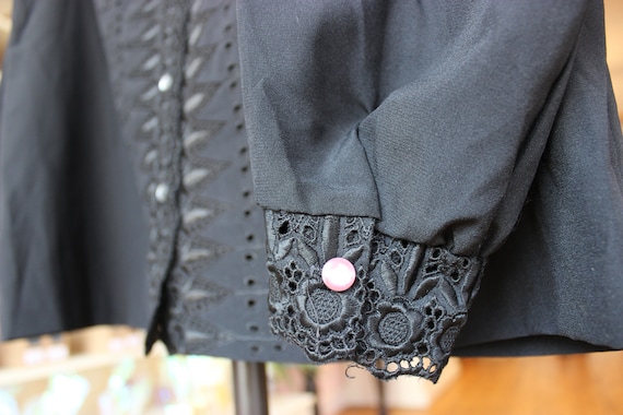 Vintage Lee Mar Women's Black Eyelet Lace Blouse,… - image 4