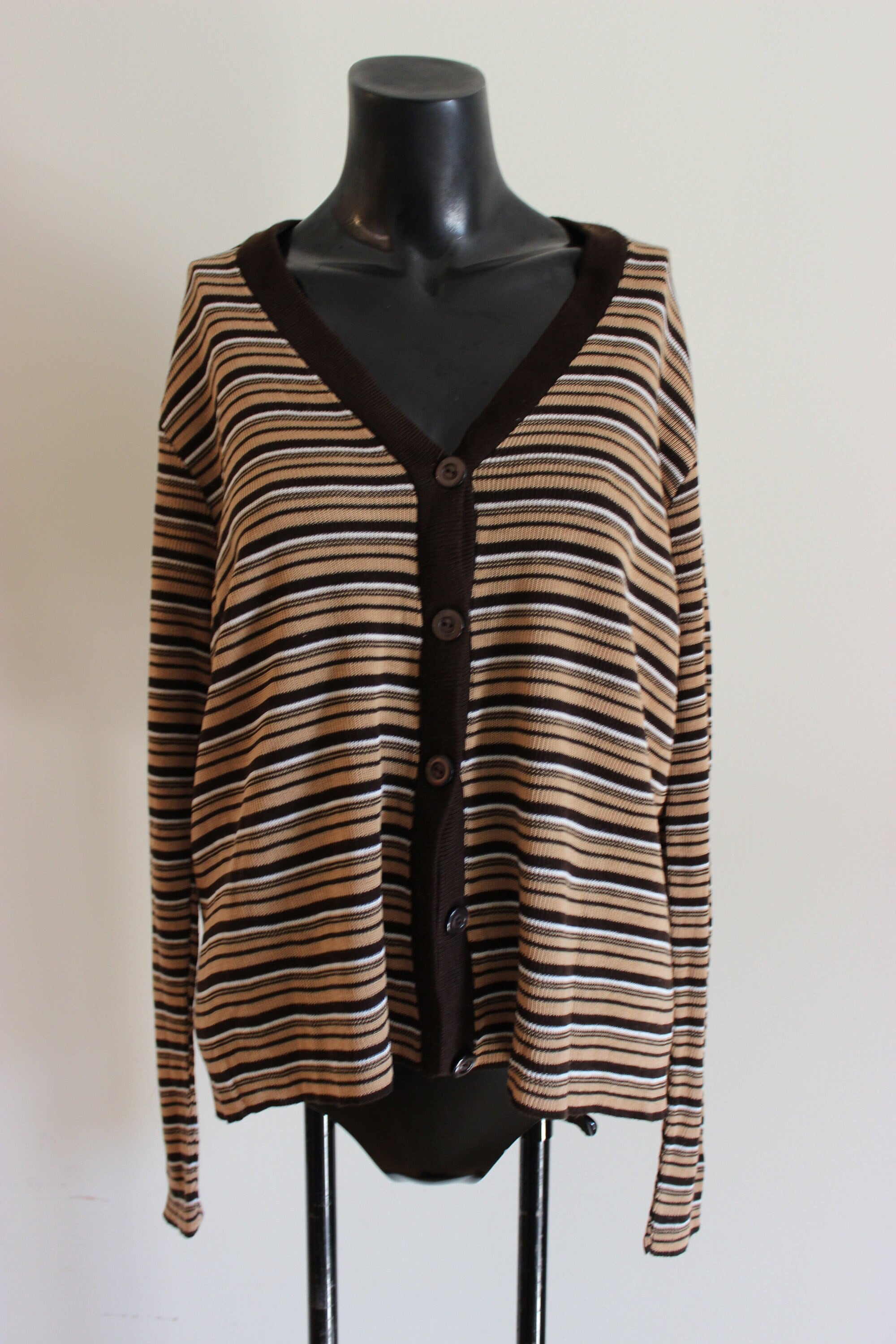 Vintage Ladies 1970s SEARS Button up Large Cardigan, Brown & White