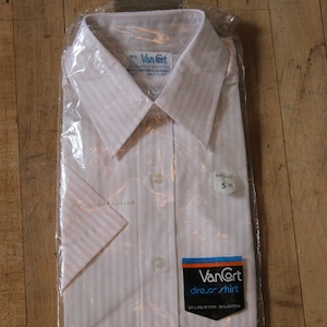 Vintage Men's Van Cort Dress Shirt Short Sleeve 15 1/2 Pink Strip