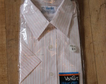 Vintage Men&#39;s Van Cort Dress Shirt Short Sleeve 15 1/2 Pink Strip