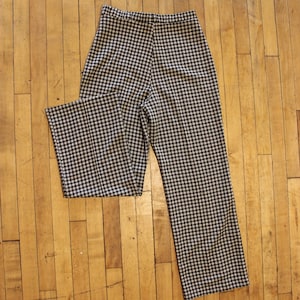 Vintage Ladies Brown & Cream Checkered Polyester Slacks No Tags Never Worn 1970s New Old Stock