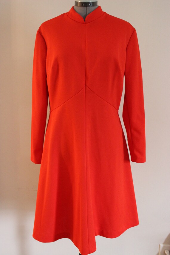 Vintage 1970s Double Knit Polyester Red Dress, Siz