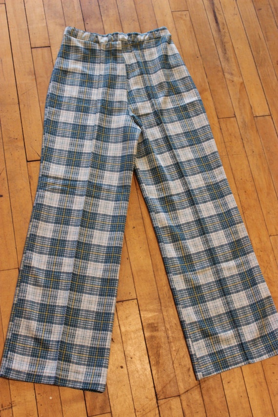 Vintage Ladies Blue & Yellow Plaid Slacks No Tags… - image 1