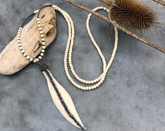 long chain leaf hematite white turquoise
