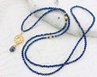 long necklace lapis lazuli faceted dark blue chakra boho