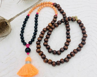 long chain wooden beads tassel chain agate jade