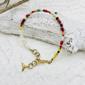 delicate bracelet colorful beads boho African beads freshwater pearls