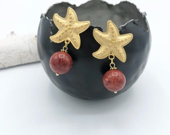 Earrings Earrings Starfish Matt Gold Coral Statement