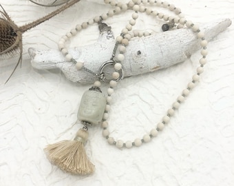 Long Chain Buddha Jasper Tassel Necklace