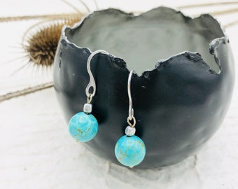 Earrings stainless steel hook Howlite turquoise