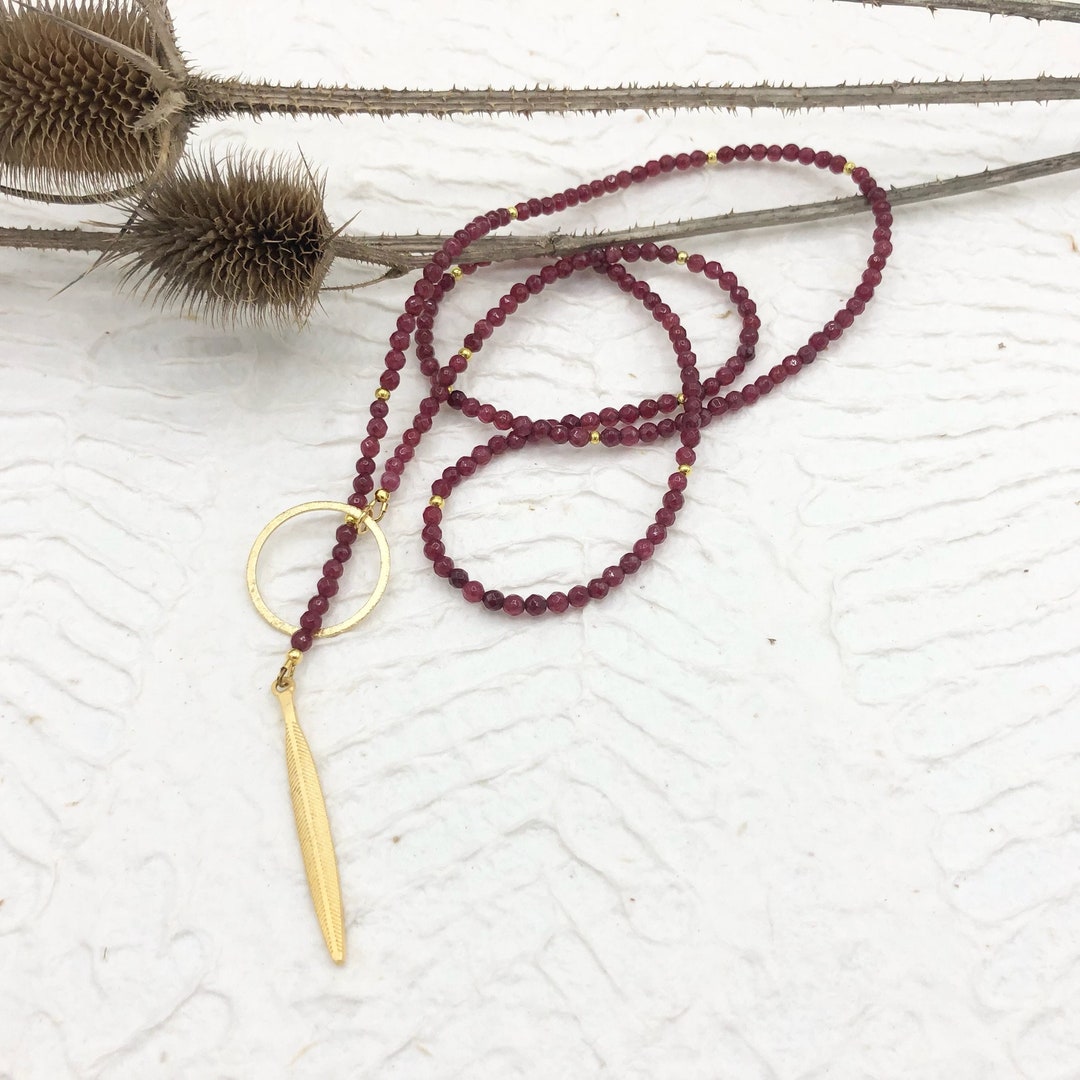 Long Necklace Jade Pearls Bordeaux Ynecklace Lariat Necklace Etsy