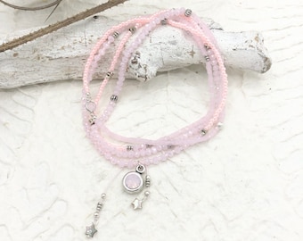 long necklace pink crystal delicate fine boho hippie