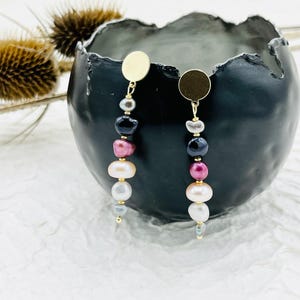 Earrings Creole stainless steel gold freshwater pearls multicolored