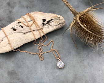 short chain rosegold sterling silver rock crystal