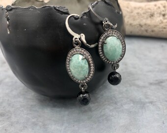 Earrings Amazonite green Agate black