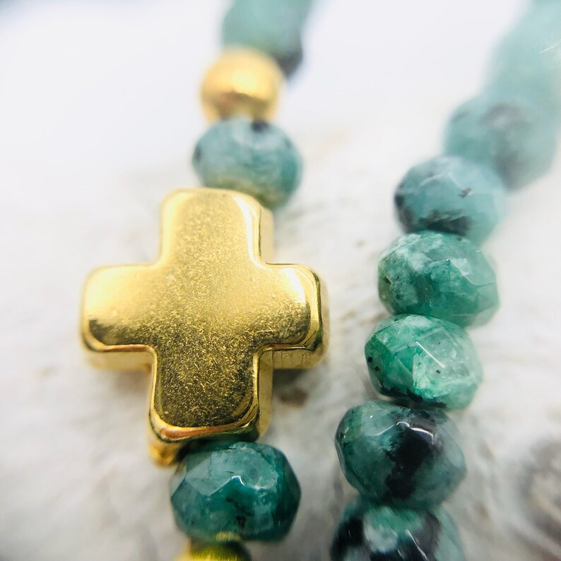 lange Kette Jade grün Drusenachat Kreuz Bild 8