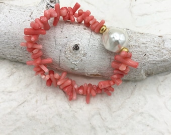 Bracelet bamboo coral large pearl