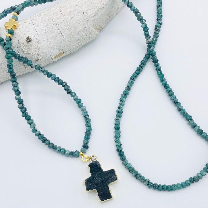 lange Kette Jade grün Drusenachat Kreuz Bild 4