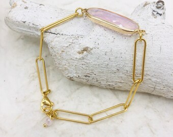 Bracelet link chain stainless steel stainless steel gold crystal pink