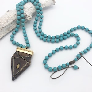 long necklace turquoise knotted arrowhead arrow vintage
