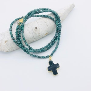 lange Kette Jade grün Drusenachat Kreuz Bild 1