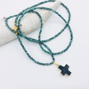 lange Kette Jade grün Drusenachat Kreuz Bild 9
