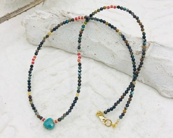 short chain agate beads turquoise delicate fine boho silver gold plated