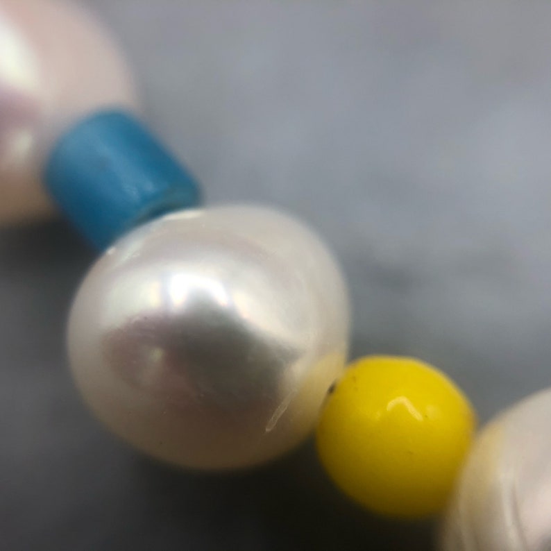 short chain freshwater pearls white with African glass beads
