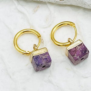 Earrings Creole stainless steel natural stone in berry tone