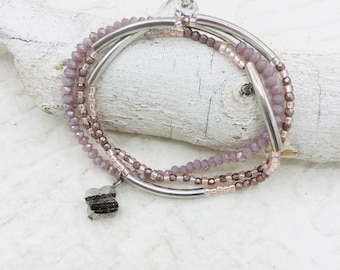delicate bracelets set Miyuki glass beads, Bohemian glass beads, tubes armcandy