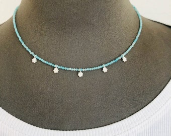 kurze Kette Chalcedon filigran Anhänger Echtsilber 925 Sterling