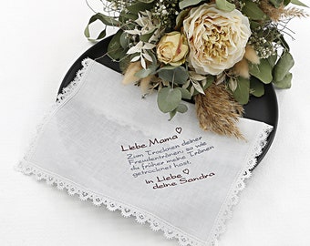 1 Stofftaschentuch "Plauener Spitze" bestickt  / Gastgeschenk Hochzeit