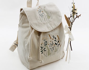 Large embroidered organic backpack