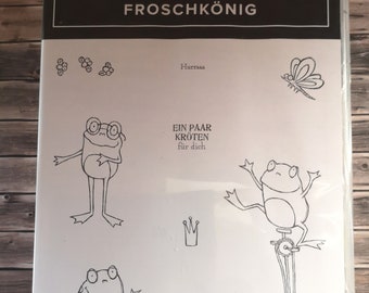 Stampin up Stempelset Froschkönig 9 Gummi Stempel deutsche Texte Valentinstag Geldgeschenk Frosch Frösche Kröten Libelle Einrad süß Tierset