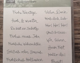 Stampin up Stempelset Gesammelte Grüße 19! Stempel deutsche Texte Karneval Fasching Valentinstag Christkind Weihnachten Einladung Danke