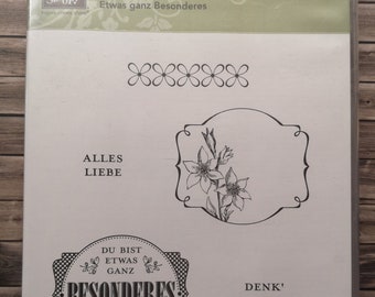 Stampin up Stempelset Etwas ganz Besonderes 5 Stempel deutsche Texte Geburtstag Herrentag Muttertag Valentinstag Liebeserklärung Hortensien