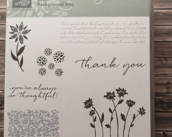 Stampin up stamp set background bits wooden stamp wood stamp background font lace border wedding blossoms flowers unused! RARE noble