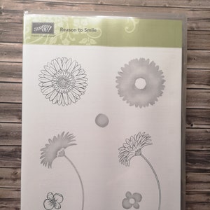 Set di timbri Stampin up Reason to Smile 7 timbri trasparenti Francobolli Girasole Margherita Gerbera Festa della mamma Compleanno Festa del papà Pasqua Autunno